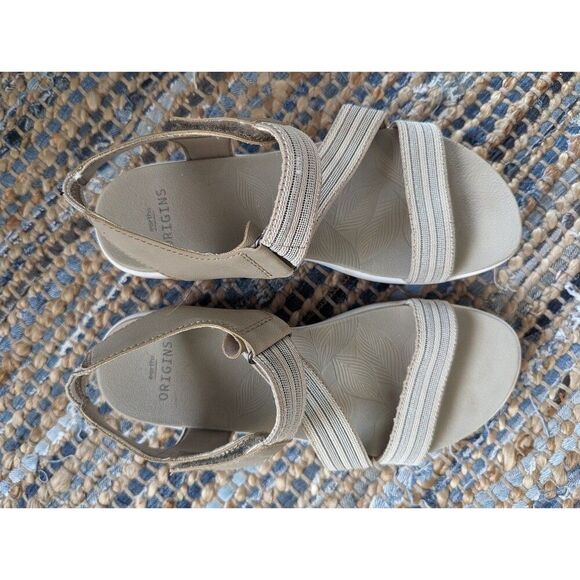 Wedge Sport Sandals Genny Beige 7.5 Beachy Coastal Resortwear Cruise Swim - Picture 3 of 11